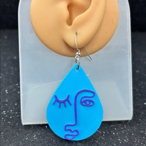 Blue and Purple Face Earrings - Picture 2 of 4